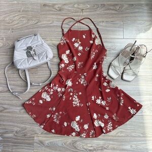 Brandy Melville Red Floral Kirsten Halter Neck Dress